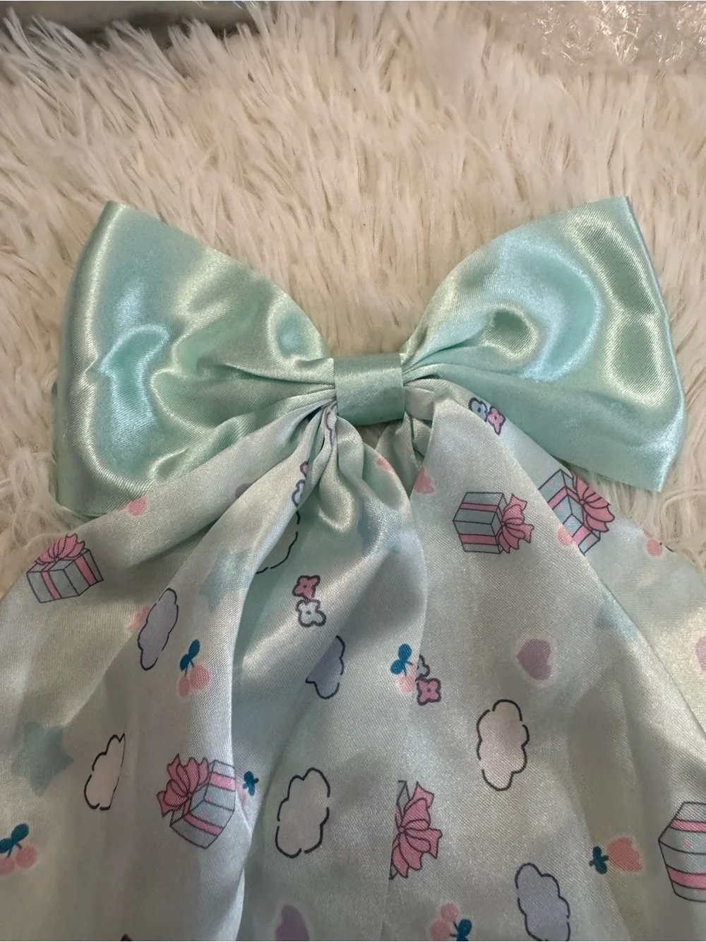 Pochacco Satin coquette Bow Hair pin in Light Aqua with Cute Character Print